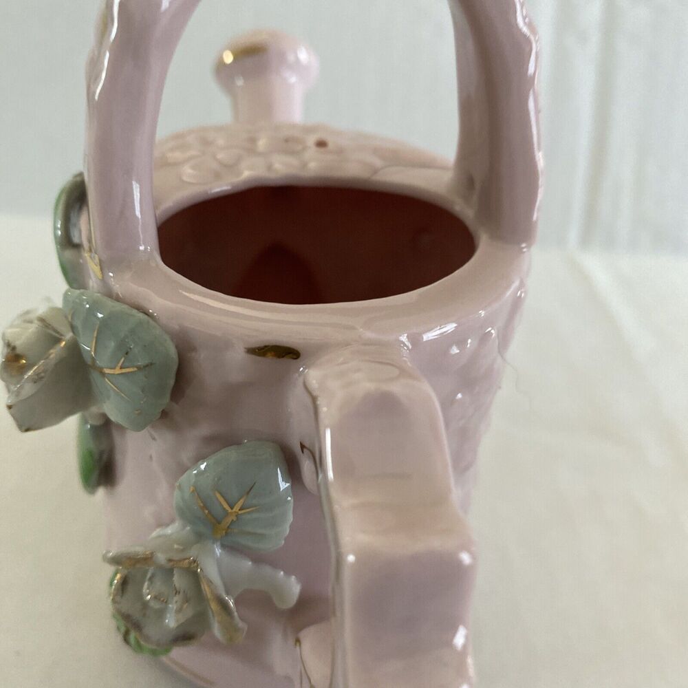 5” China Glass Watering Can, Pink‎ Floral, Miniature Vase, Trinket Bowel - Picture 5 of 6